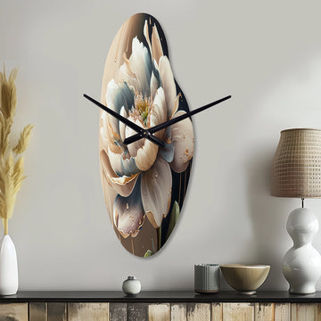 Cream White Flower - Asymmetric Metal Wall Clock